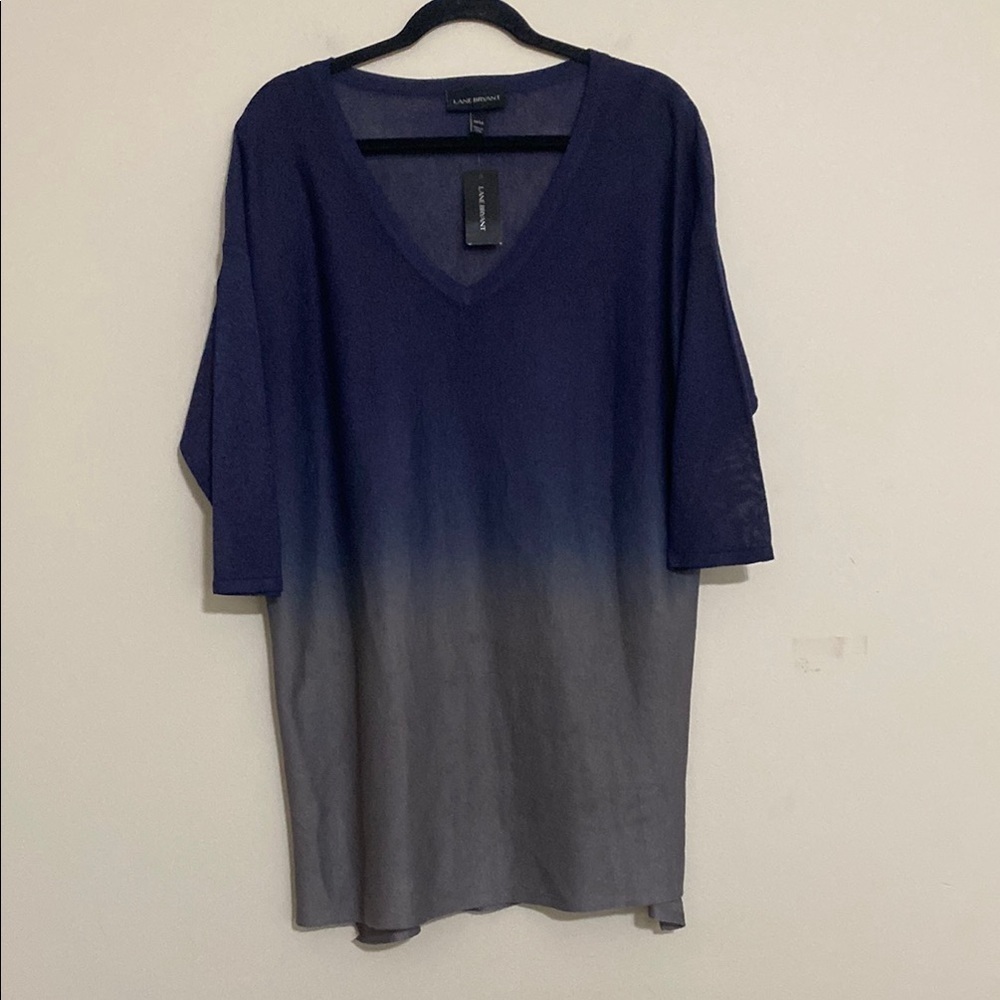 Lane Bryant Blue Gray dyed V-Neck Tunic top blouse women 14 beach vacation Y2K